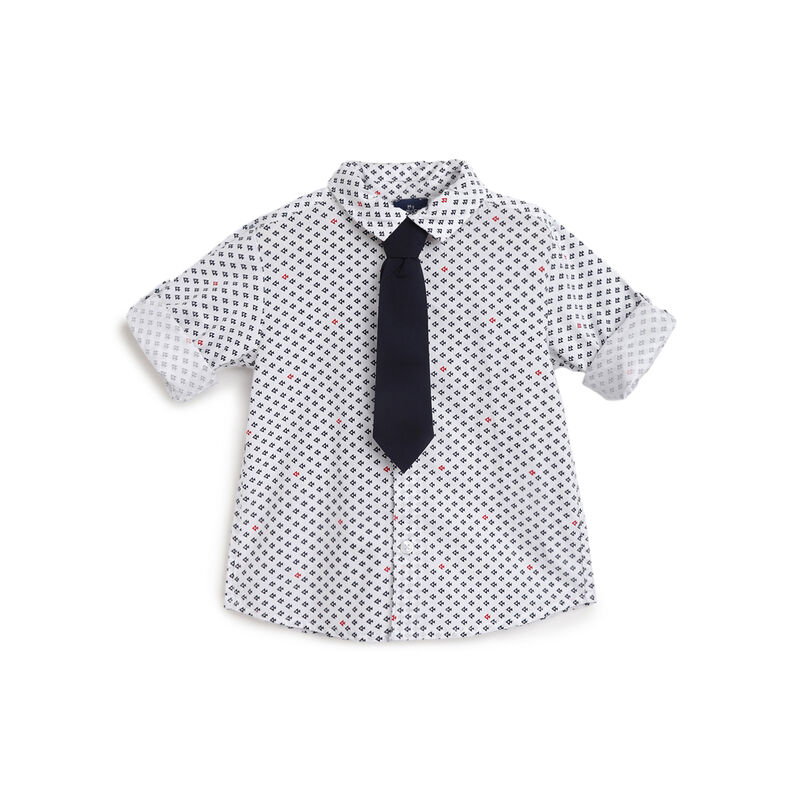 Boys White Printed Long Sleeve Shirt image number 0